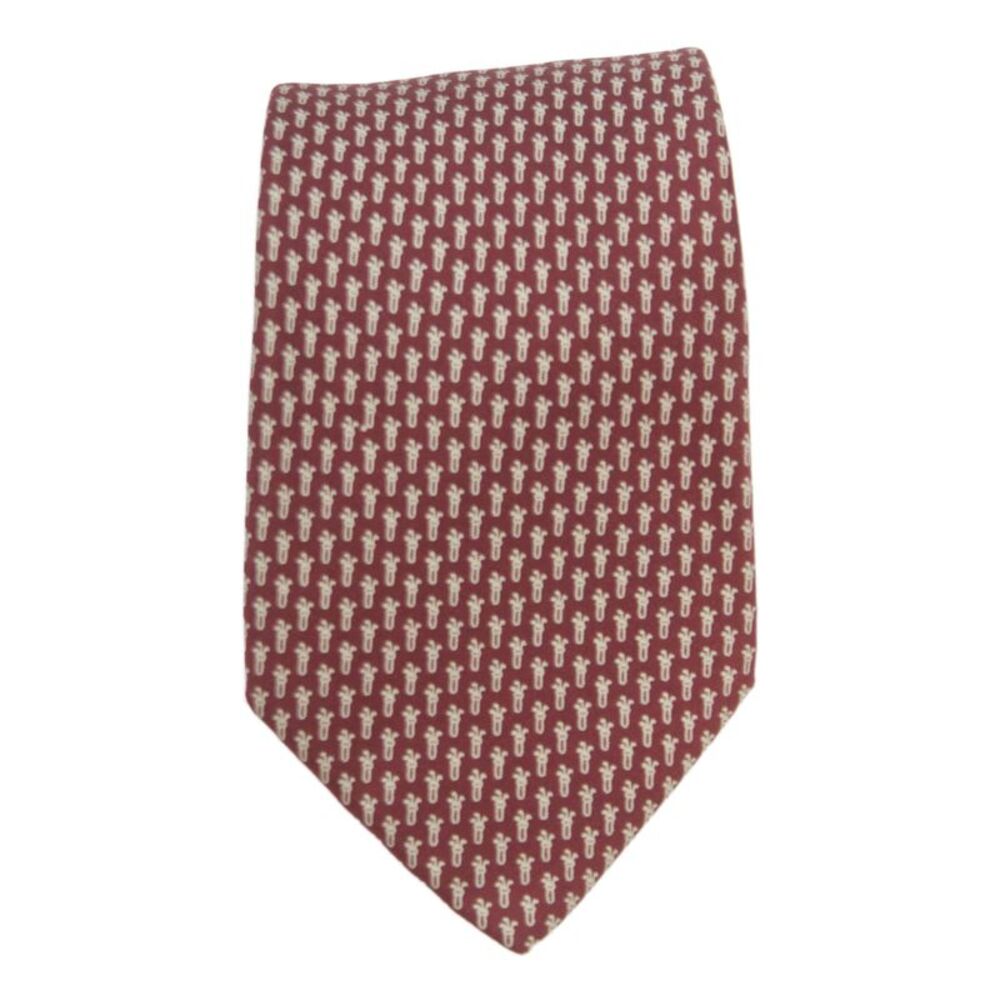 Paul Stuart Mens Silk Novelty Print Wide Necktie Red White